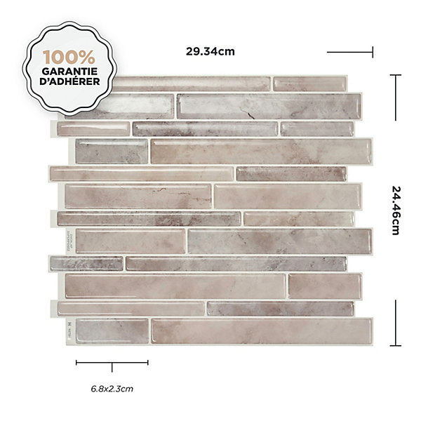 Crédence Adhésive Cuisine et Salle de Bain x4 - Carrelage Mural Smart Tiles, Beige et Gris - 29,34 x 24,46cm