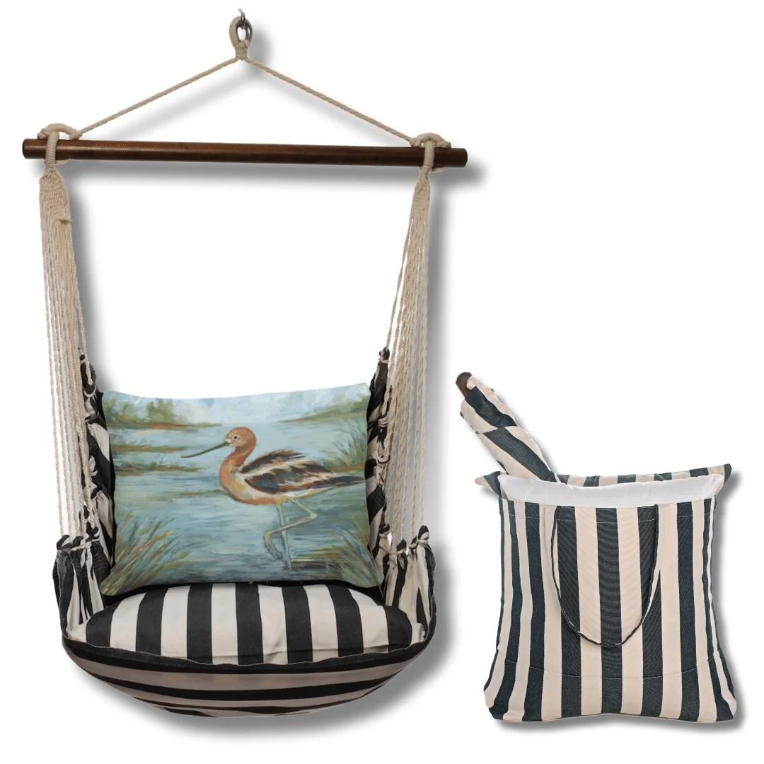 Magnolia Casual Swing Set 4 piece - True Black Stripe w/ Avocet Bird in Water