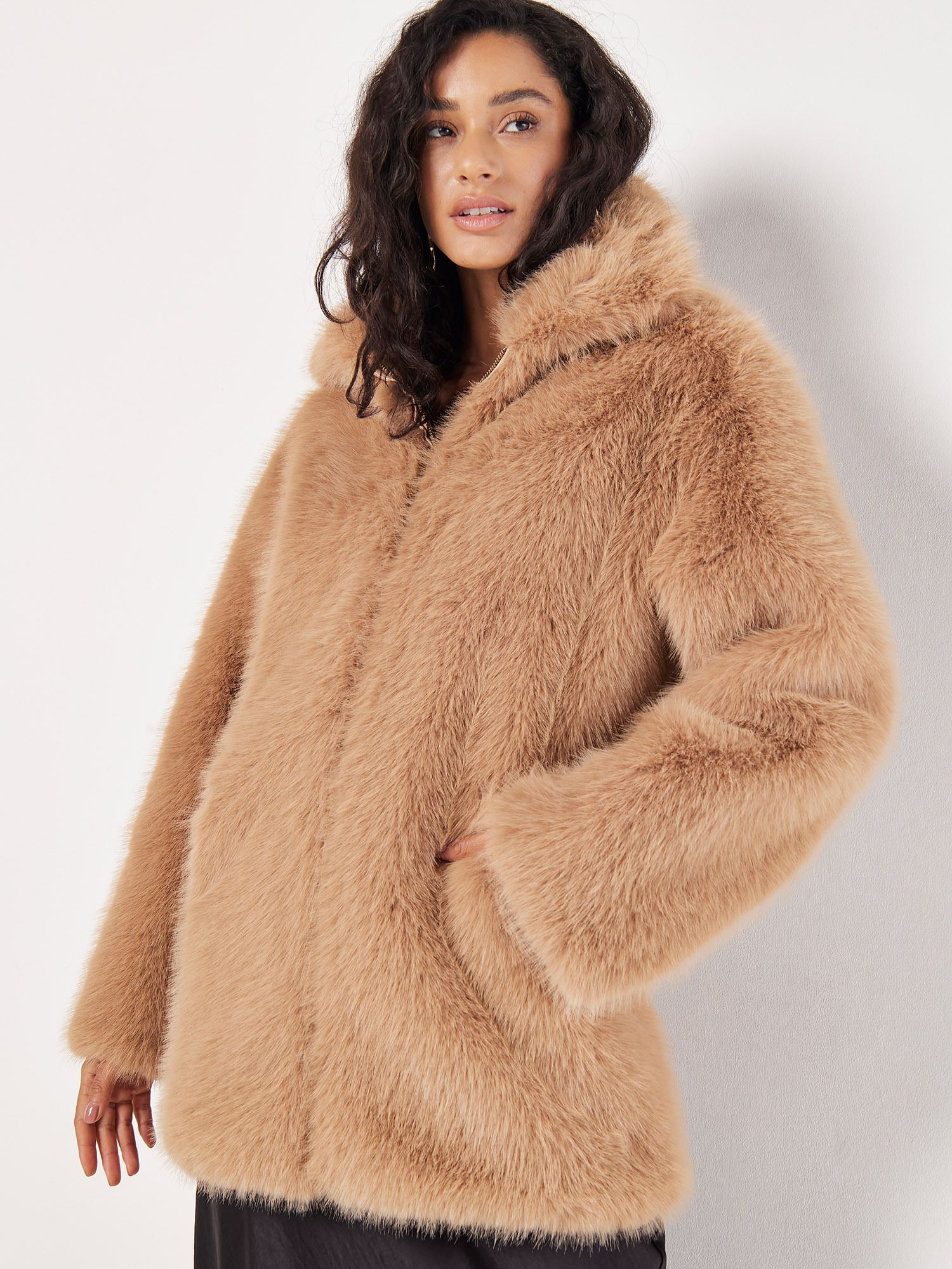 Apricot Soft Faux Fur Zipped Jacket