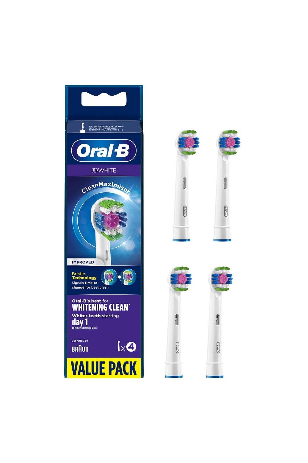 Oral B 3D White Clean Maximiser 'Replacement Toothbrush Head', Pack of 4