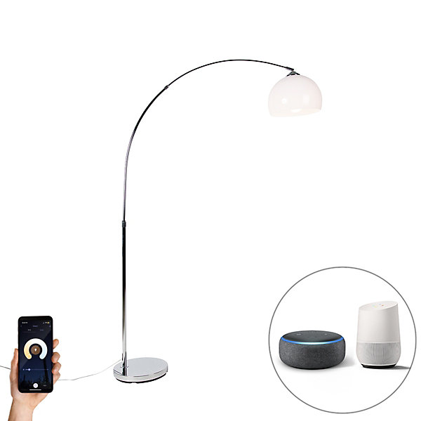 Lampe d'arc intelligente chromée avec abat-jour blanc, y compris Wifi A60 - Arc Basic