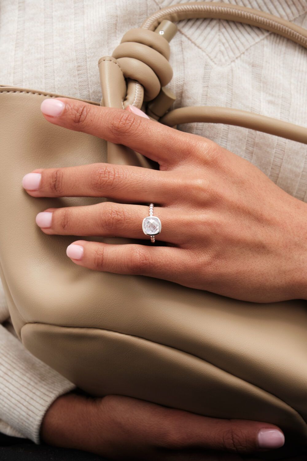 Simply Silver Sterling Silver 925 Beaded Polished And Cubic Zirconia Centre Ring