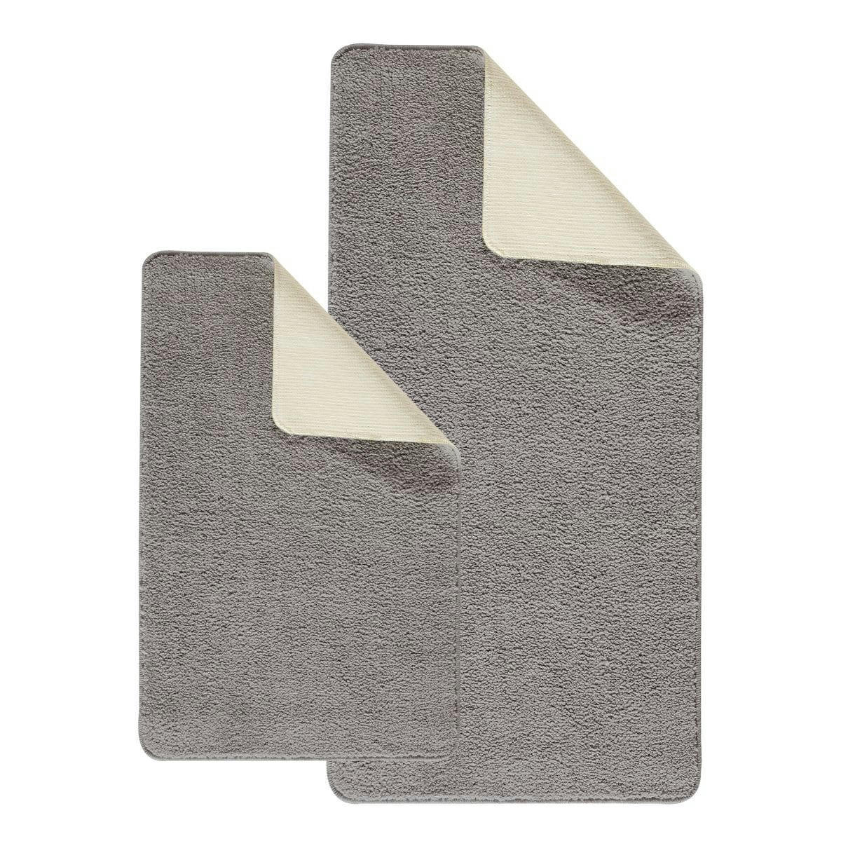 POLYNESIE - Lot de 2 tapis de bain polyester  60x120cm + 50x80cm 60x120cm gris