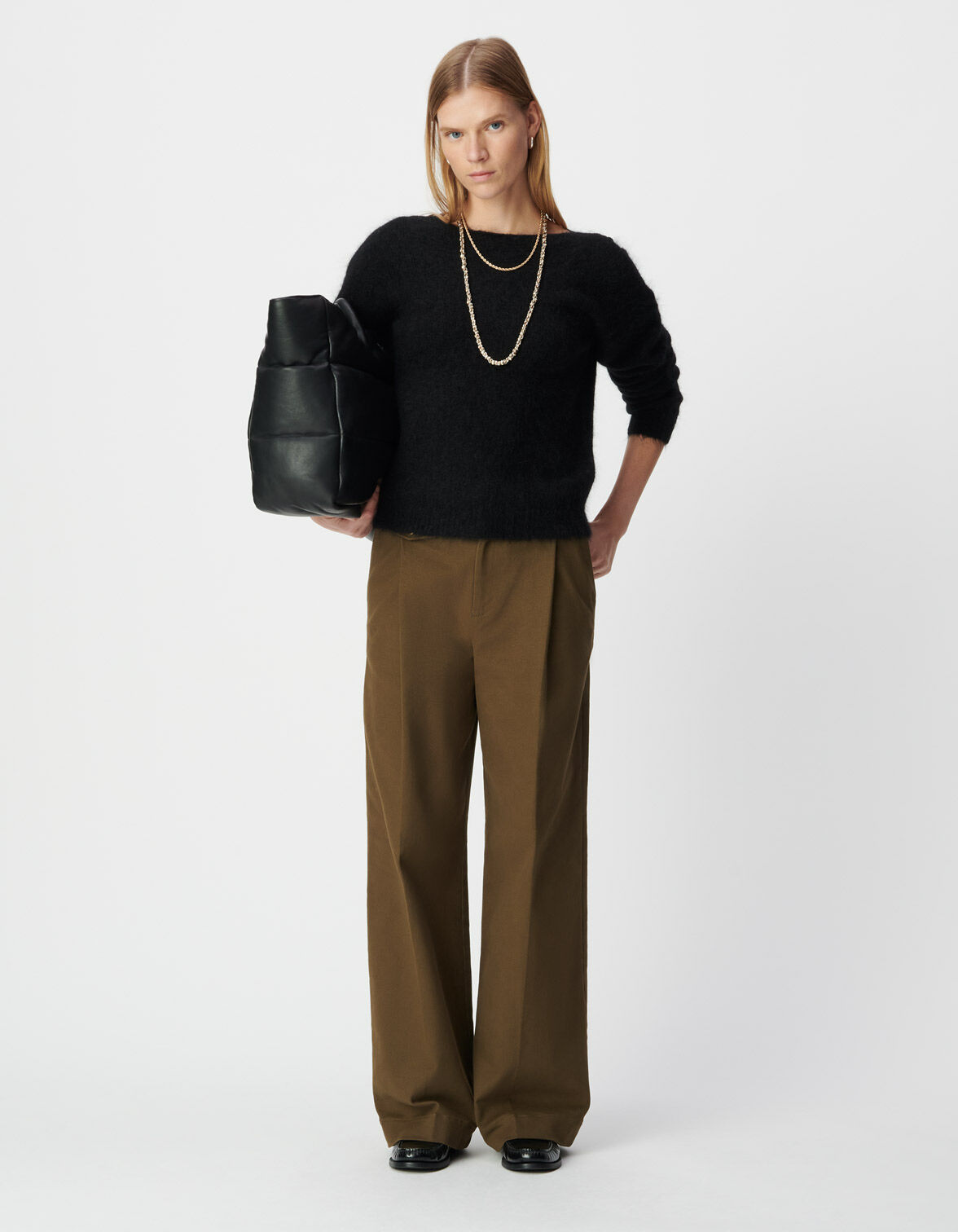 Pull noir tricot dentelle réversible devant/dos Femme