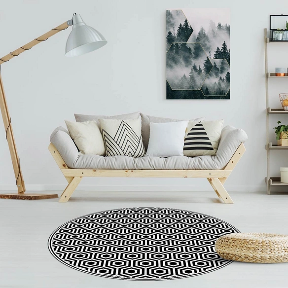 Vinyl Teppich »Pandora«, BxL:136 cm x 136 cm, schwarz|weiß