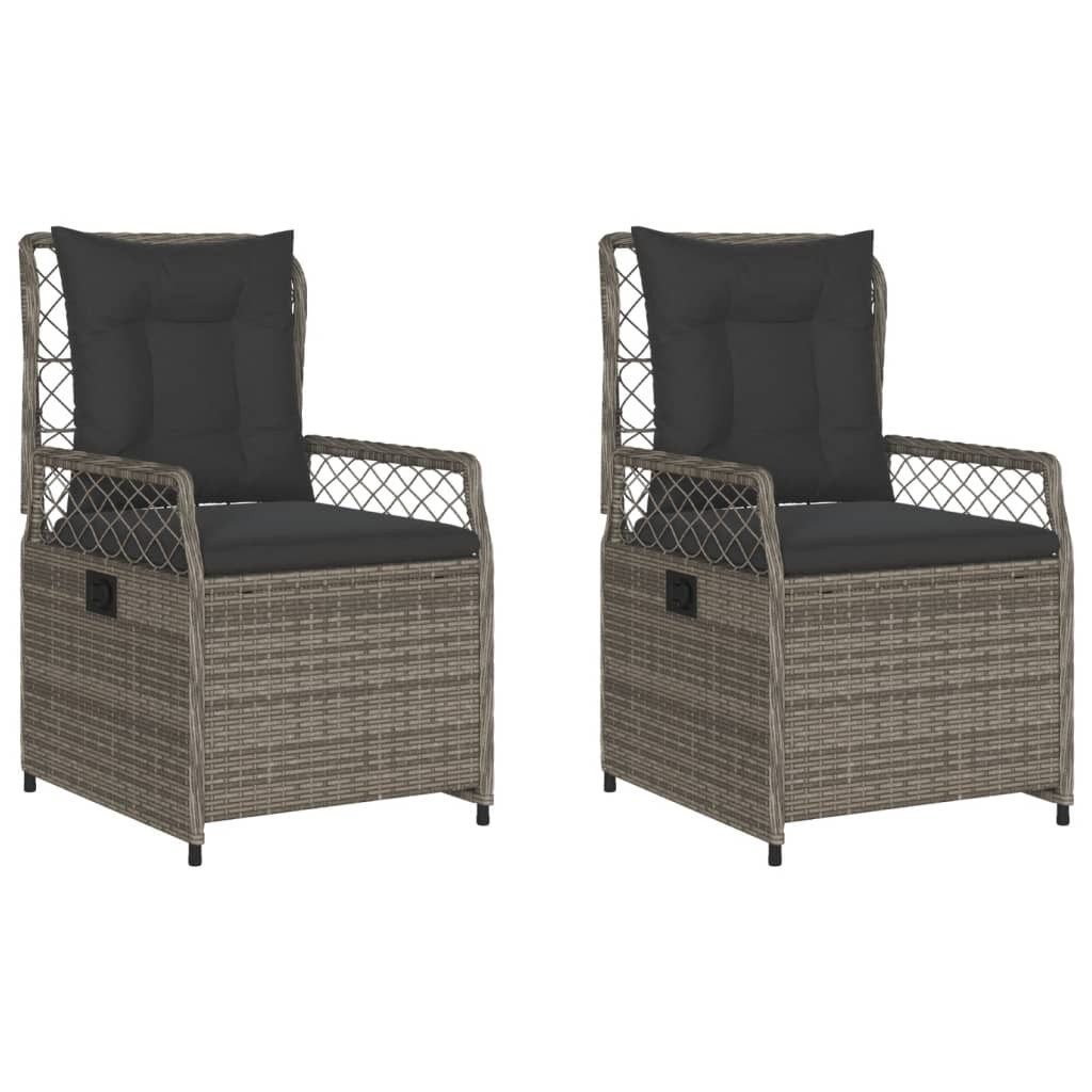 2x Krzesło Ogrodowe Rozkładane z Poduszką Fotel Ogrodowy Szary Rattan