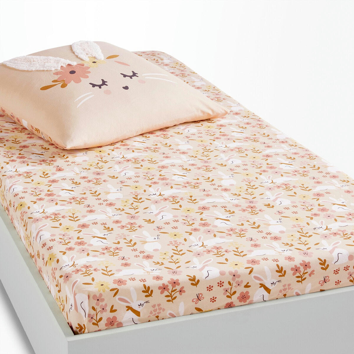 Drap-housse enfant coton biologique, Lapin fleuri