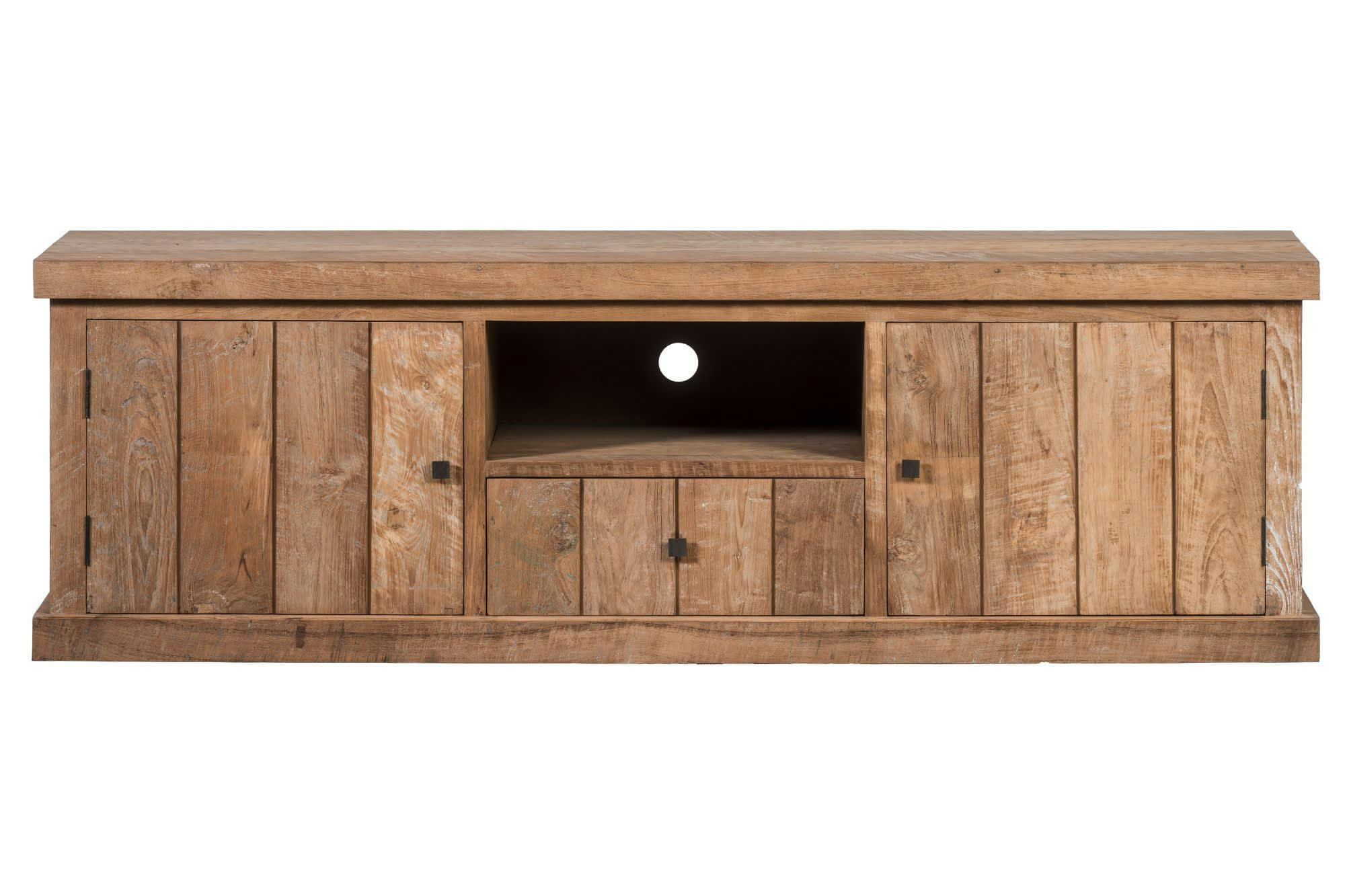 LINAS - Meuble TV en bois recyclé 2 portes 1 tiroirs 1 niche