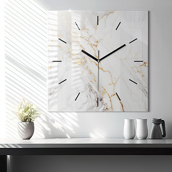 Horloge murale Wallfluent 60x60 cm Aiguilles noires Marbre ornemental 1 pcs