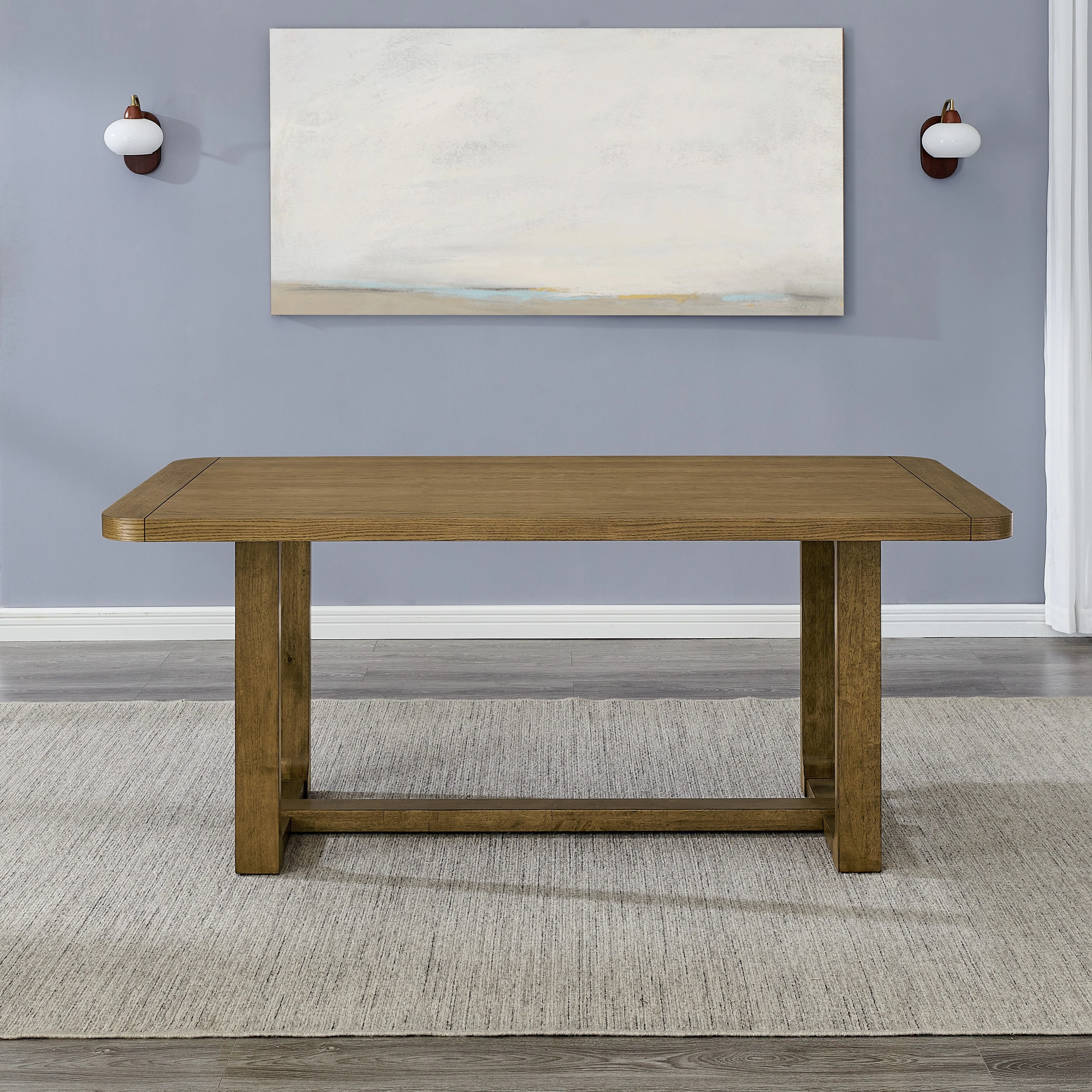 Roundhill Furniture Parker Dining Table, Trestle Base, Light Oak