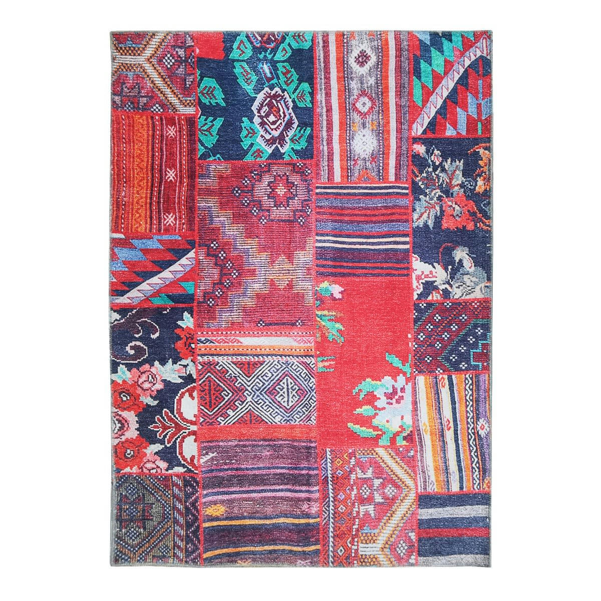 PATCHWORK - Tapis motif patchwork rouge vert/bleu 160x230
