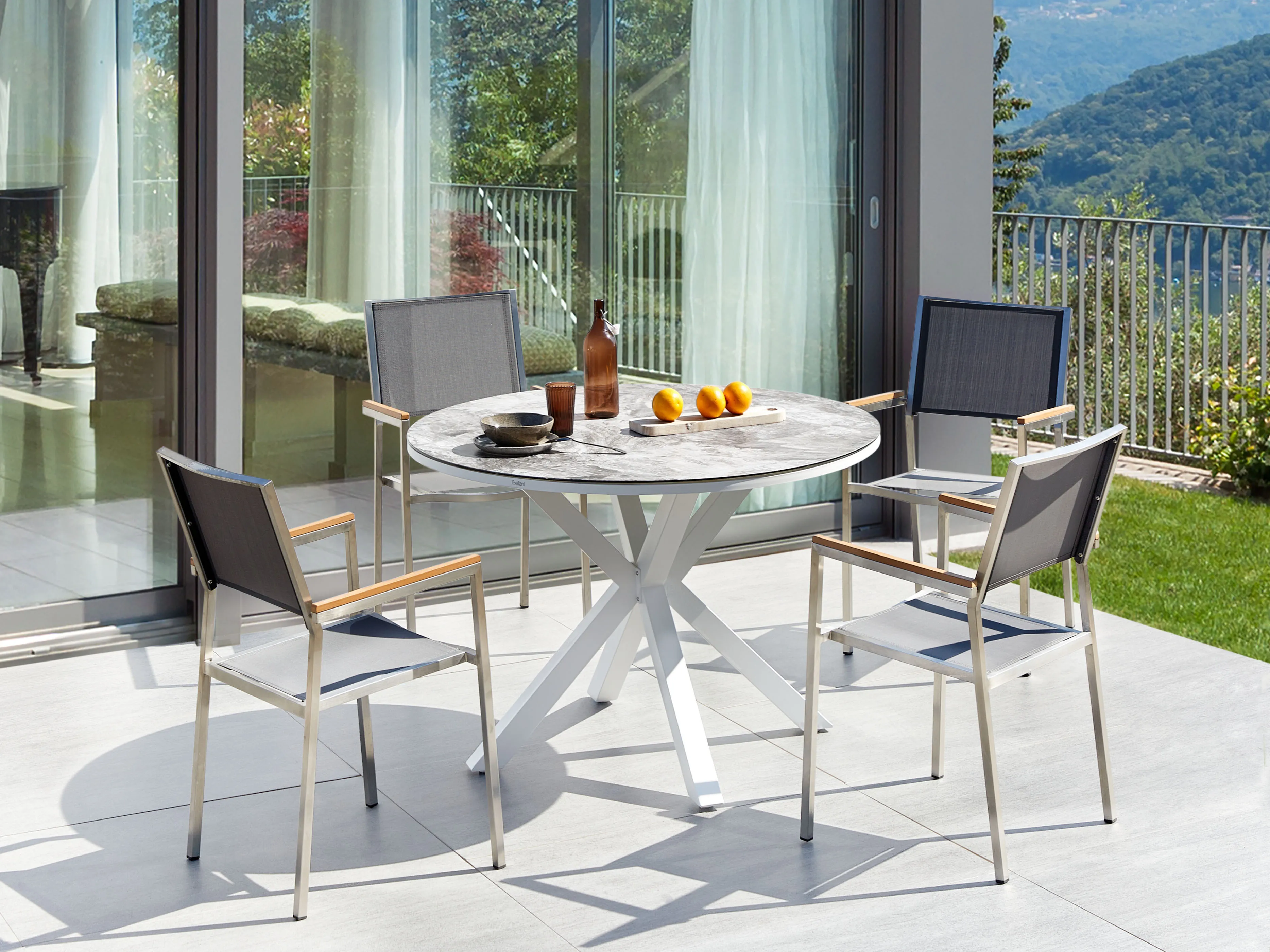 Garden Dining Set 4 Seater MALETTO/GROSSETO Metal Marble Effect Grey/ White