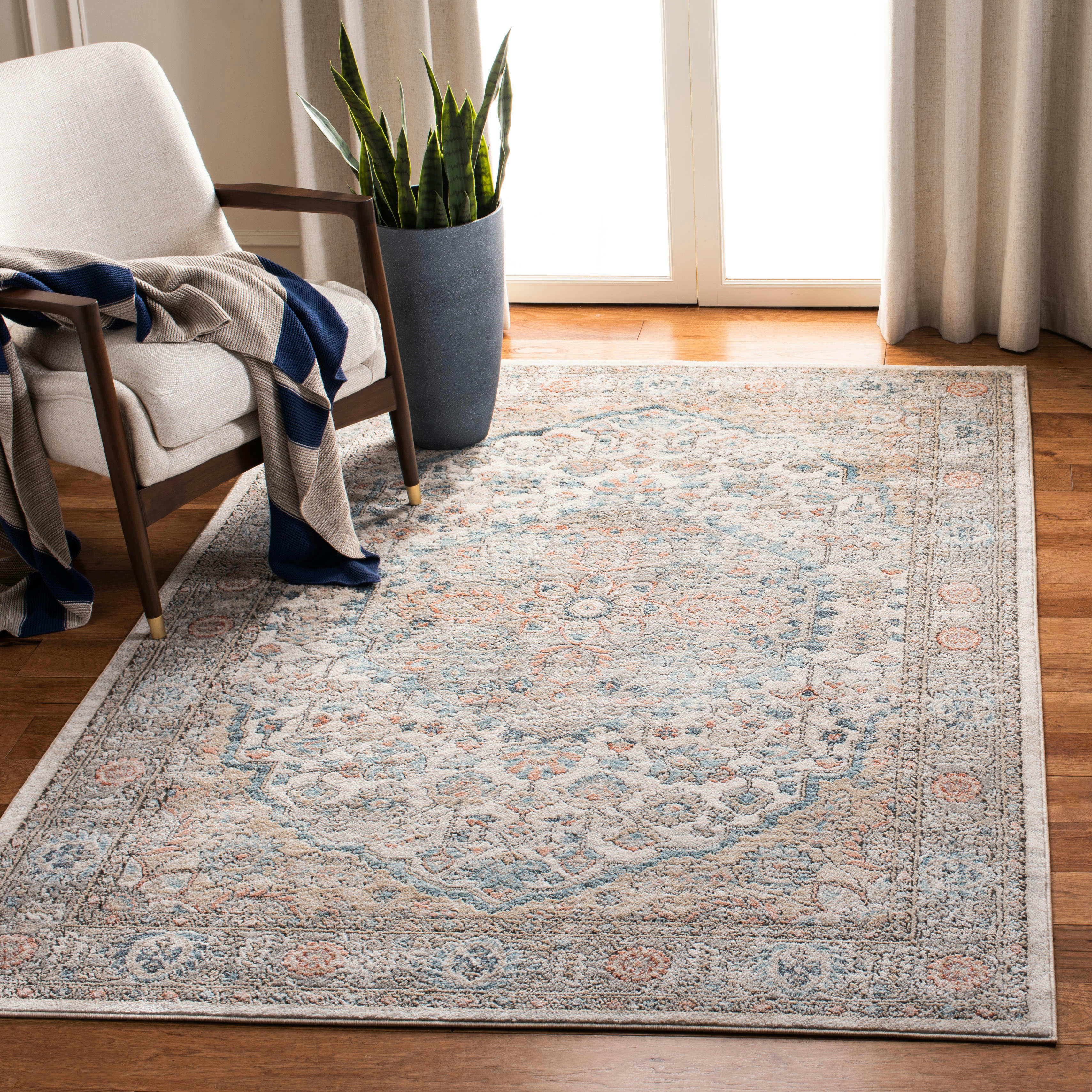 OREGON - Tapis de salon interieur en gris & bleu, 155 x 229 cm