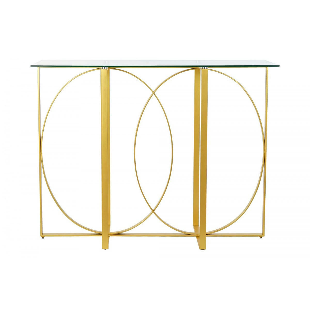 - Console en métal doré et plateau en verre géométrie 100x35x78cm
