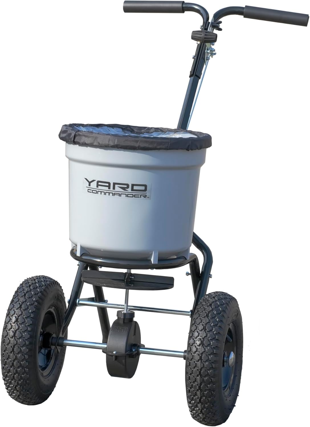 Yard Commander - Commercial 50 LB Walk-Behind Push Broadcast Spreader - 10-12 Foot Spread - Fertilizer  Ice Melt & Grass Seed - Clog Free Design - Fully Enclosed Gear Box - Adjustable Drop Rate