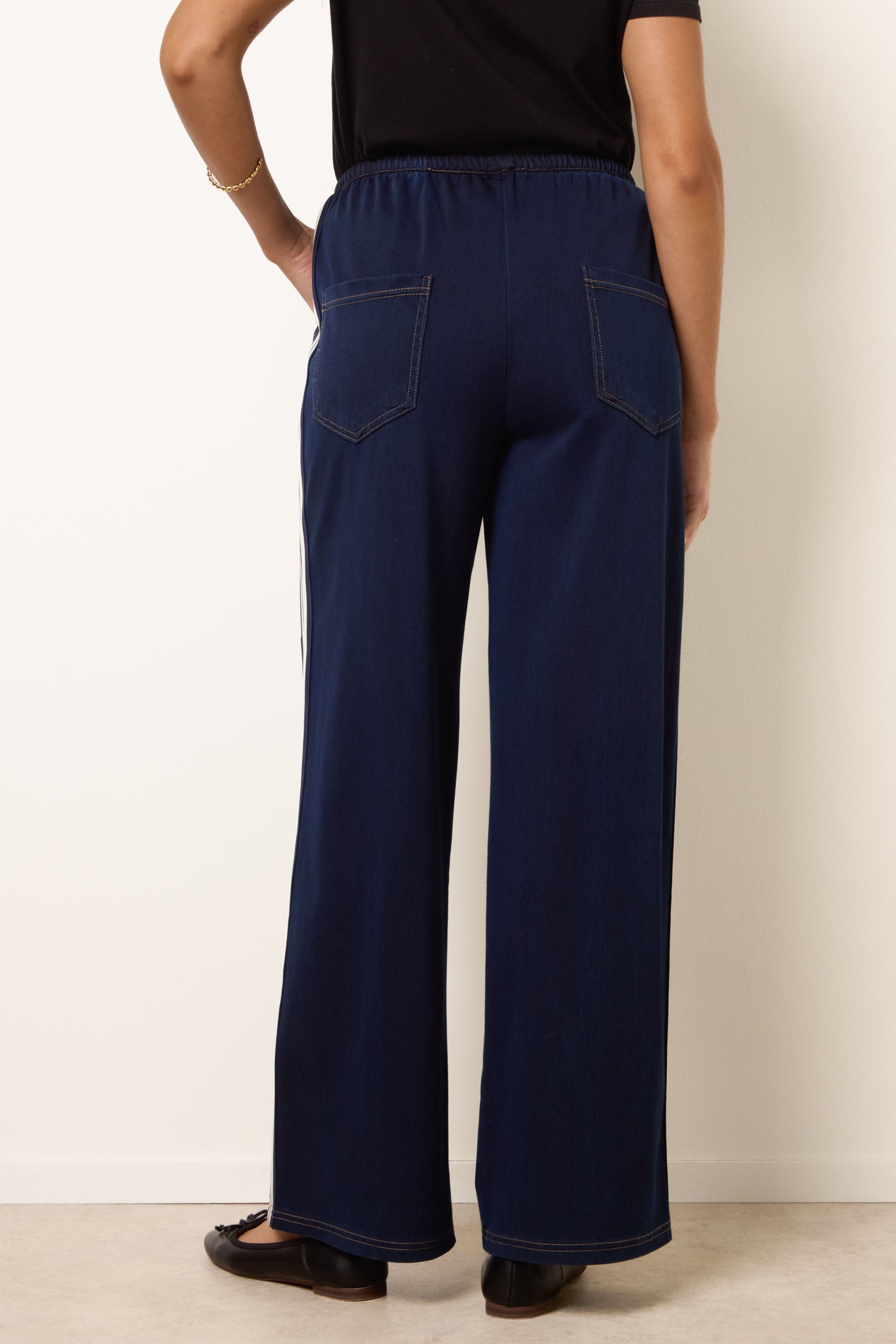 Blue Vanilla Navy Stripe Trousers With Elasticated Waist