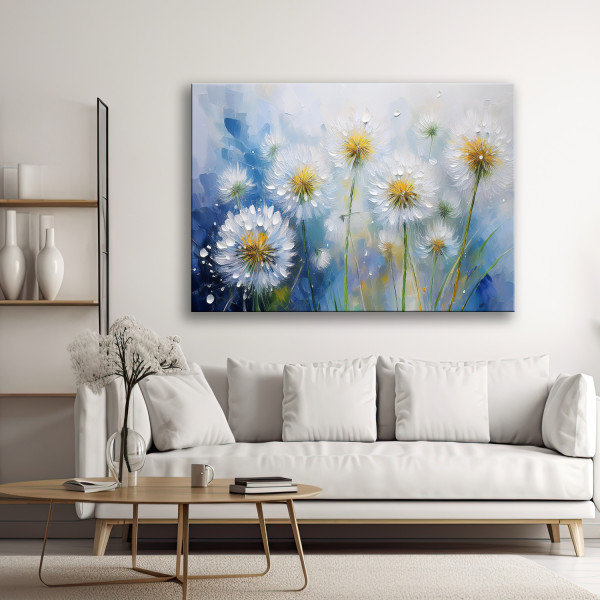 Feeby Obraz na płótnie, Dmuchawce Rośłiny Kwiaty Krople Rosy 60x40