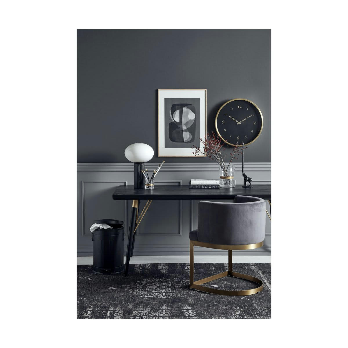 ANI - Table à manger art déco bois et métal doré - Nordal