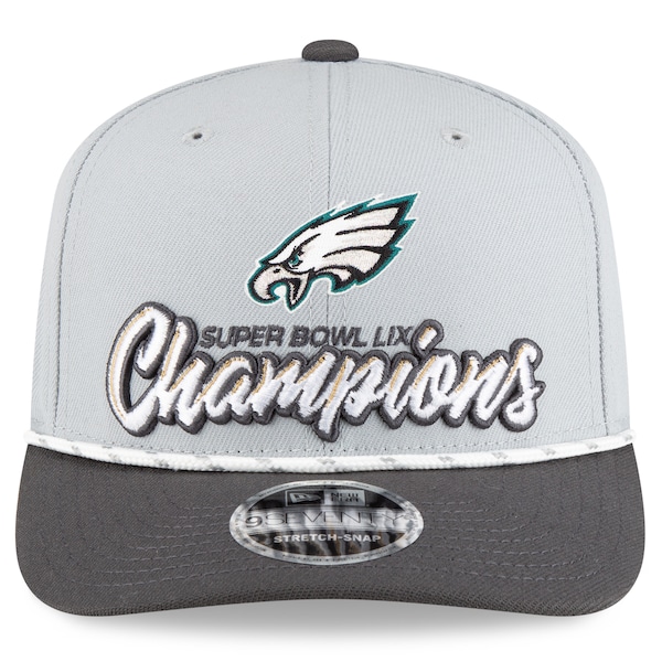 Philadelphia Eagles New Era Super Bowl LIX Champions Locker Room Trophy Collection 9SEVENTY Rope Adjustable Hat - Gray/Charcoal