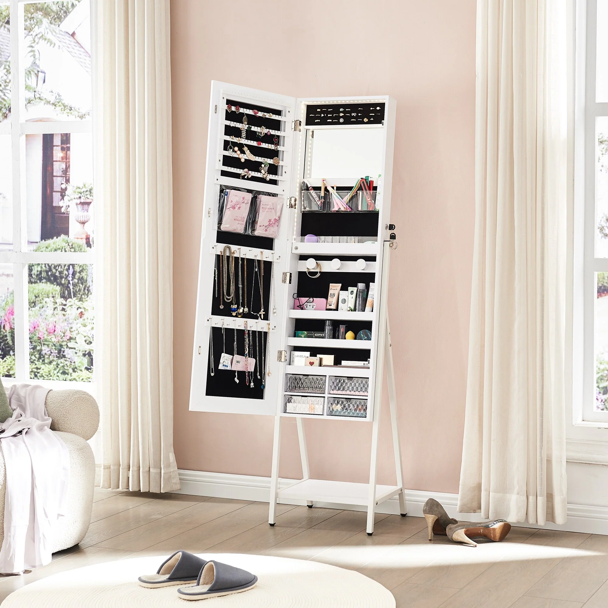 Sicotas Standing Jewelry Cabinet with Full Length Mirror - N/A