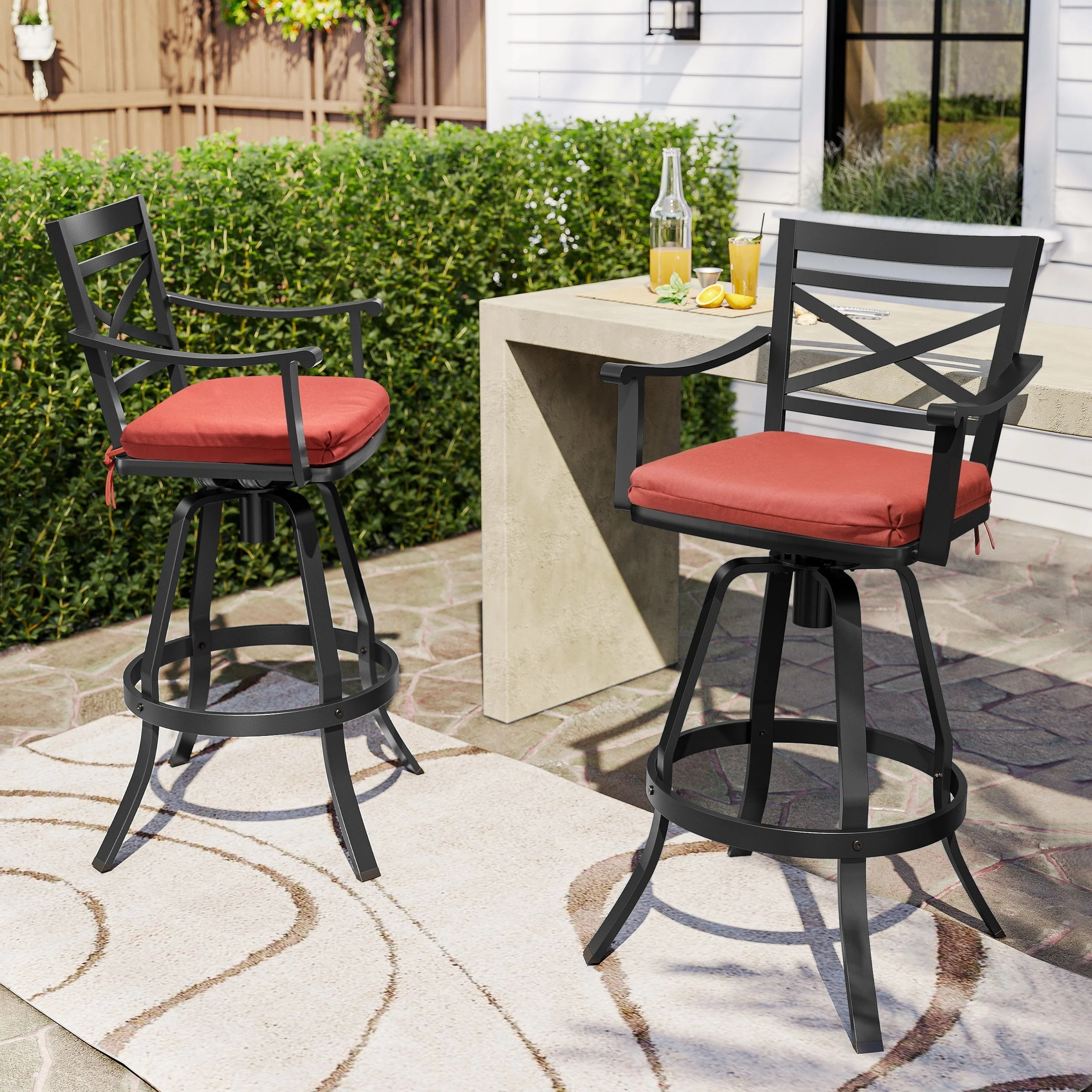 Pellebant Patio Outdoor Aluminum Swivel Bar Stools with Sunbrella Cushion - 21.7 in W x 16.5 in D x 46 in H