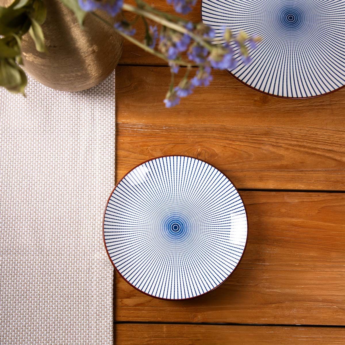 Talerz NAVIA deserowy granatowy z brązową obwódką 19 cm