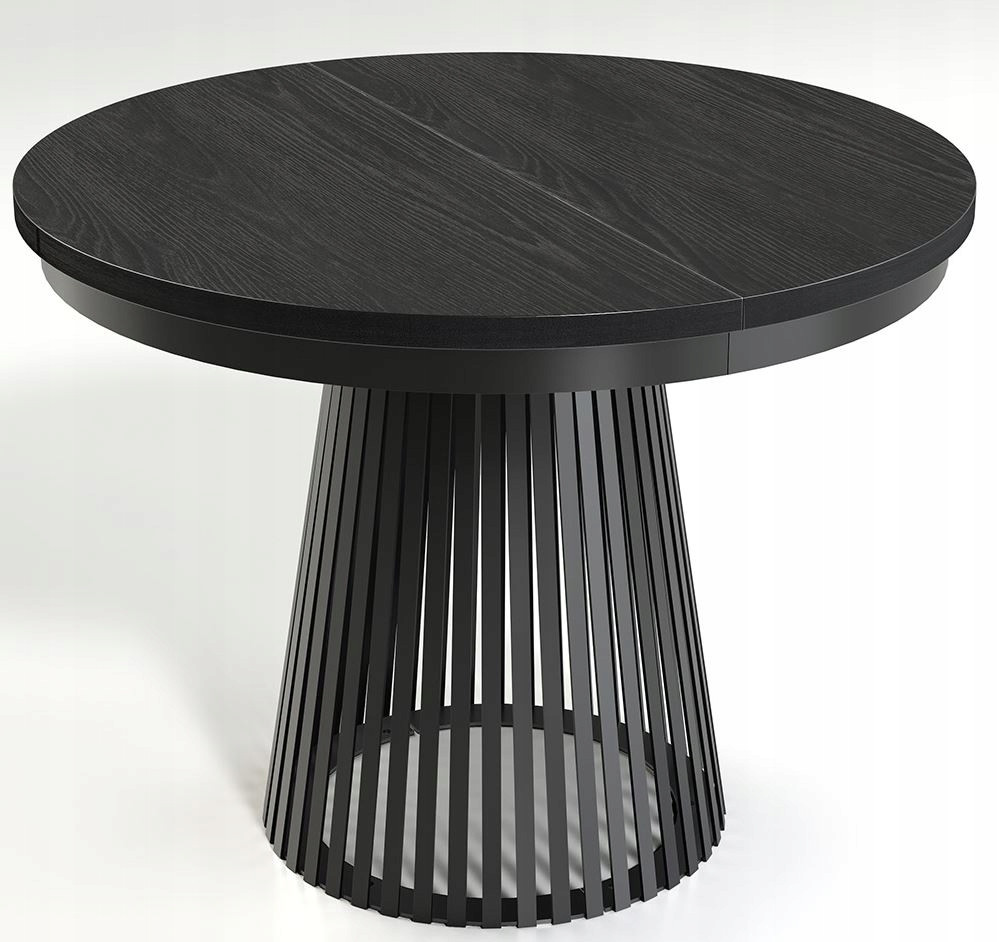 Rozkładany Stół LAMELLA 100-140-180 cm Czarny Okrągły Metalowa Podstawa