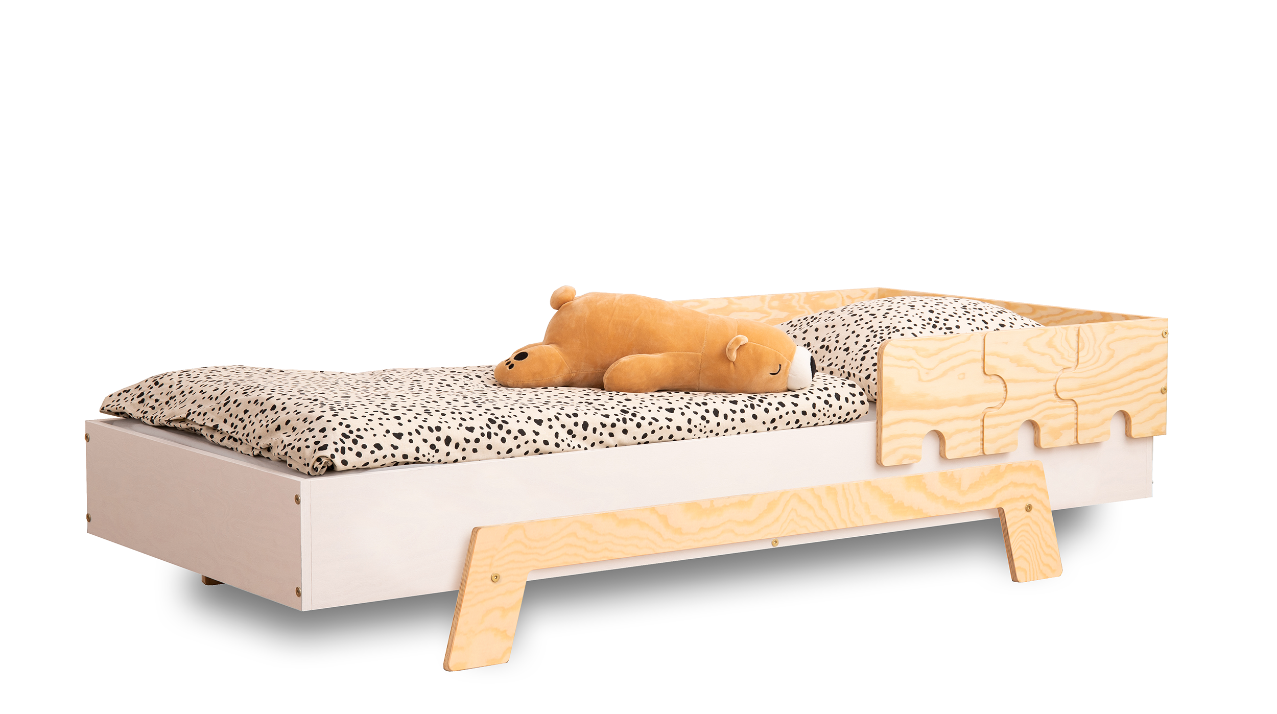 Łóżko poj. drewniane PUZZLE BR1 Białe z barierką -SMARTWOOD®