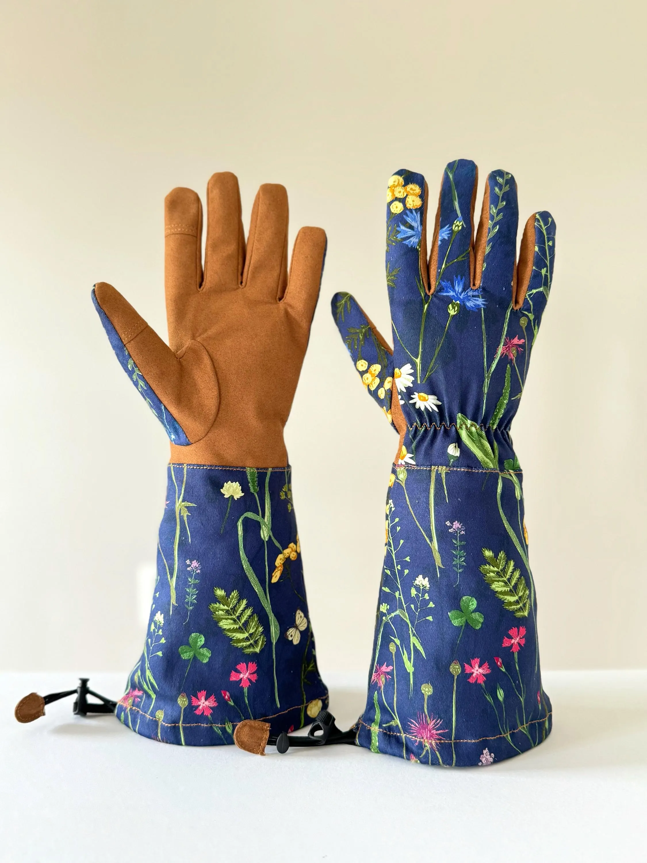 Floral Garden Gloves: Long Cotton Twill Arm Protection (Size S,M,L)