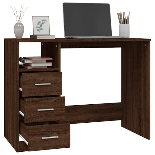 NNEVL Desk with Drawers Brown Oak 102x50x76 cm Engineered Wood