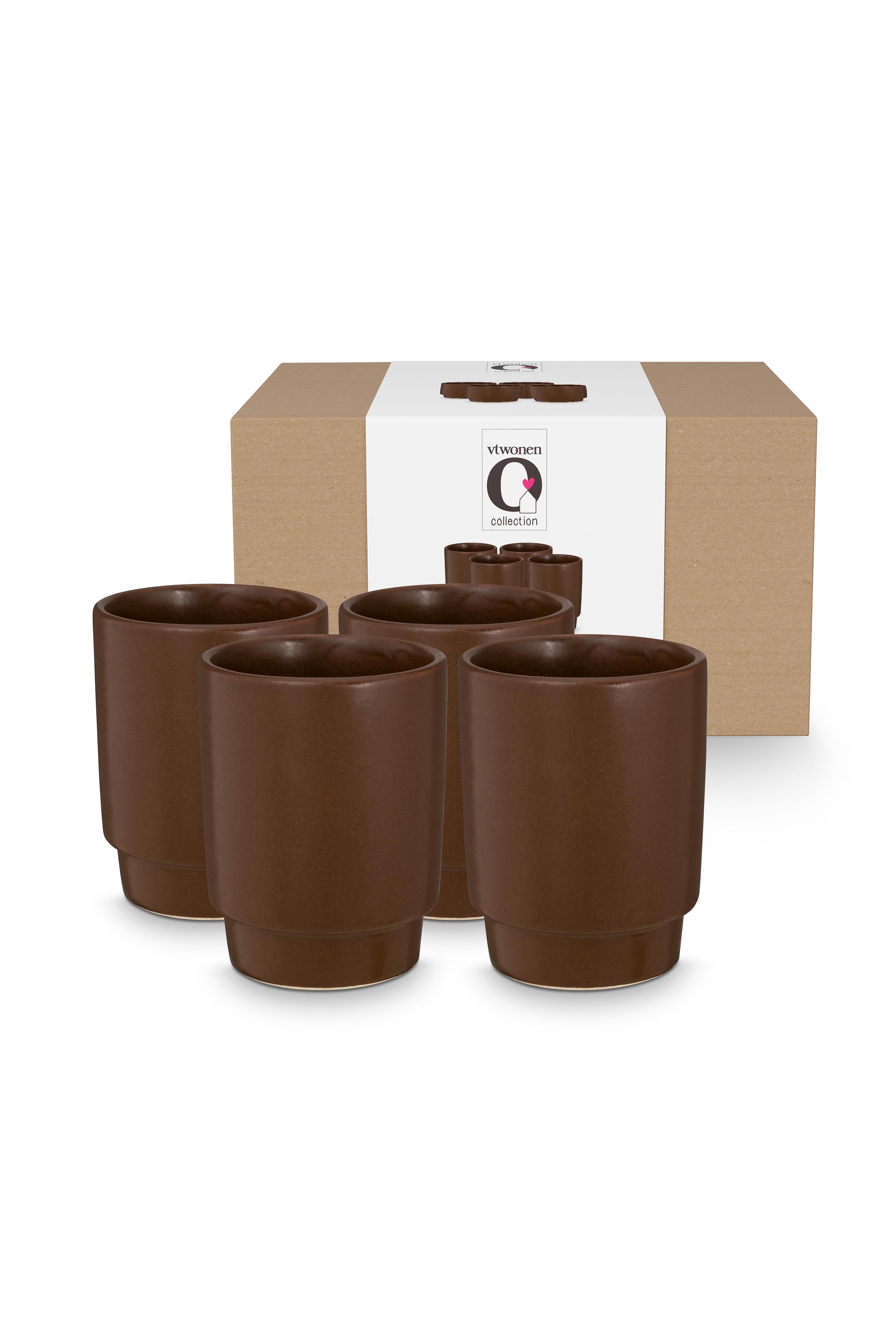 vtwonen - Mokken - Bruin - Keramiek - 300ml - Set van 4