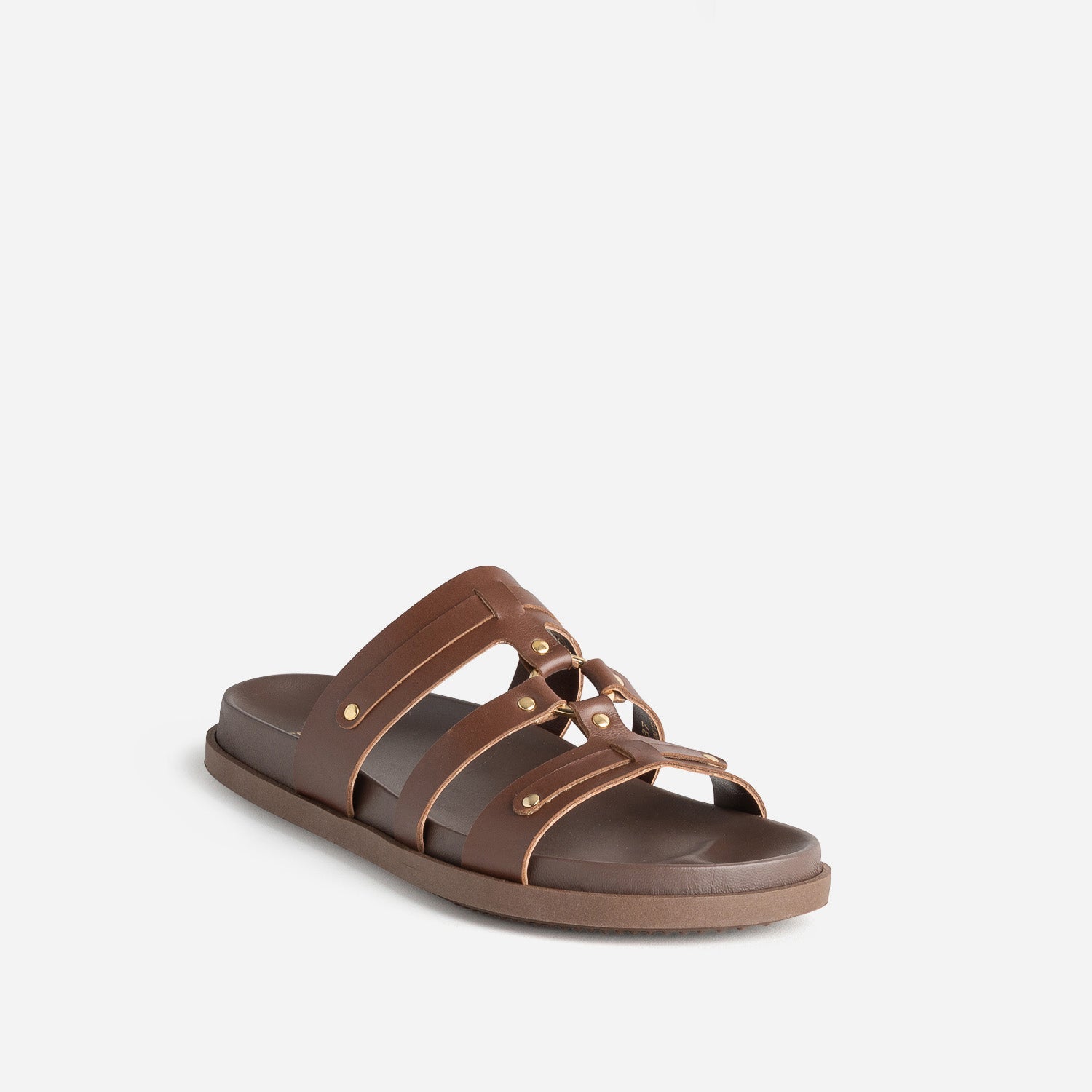Mule TEXTO marron cuir décor clous