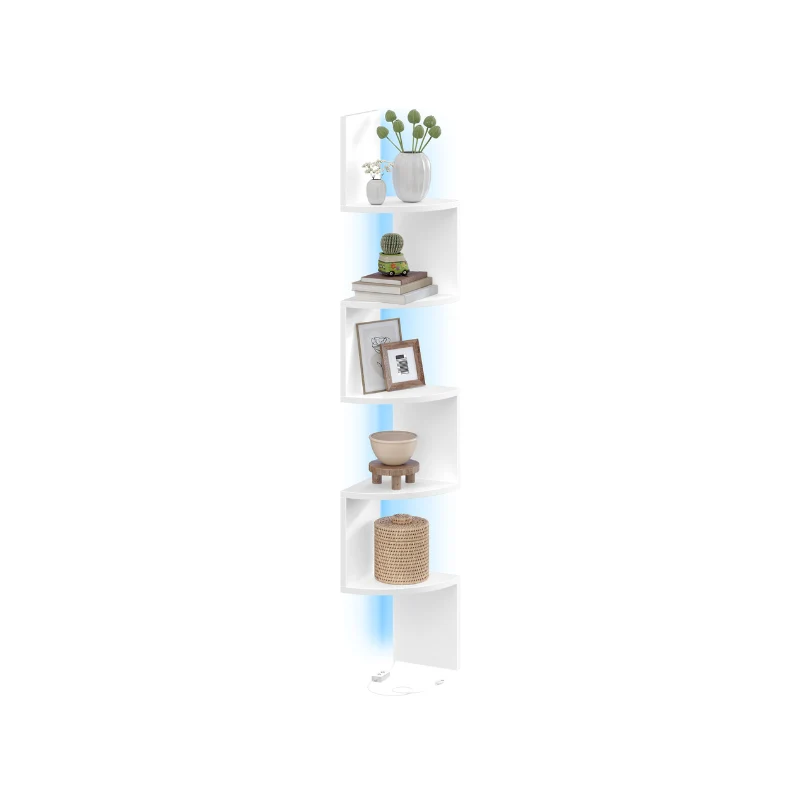 Étagère d’angle murale 5 niveaux avec LED et télécommande
