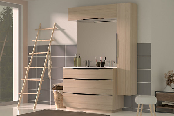 Meuble de salle de bains haut effet bois l.120 x H.30 x P.30 cm, Pamili