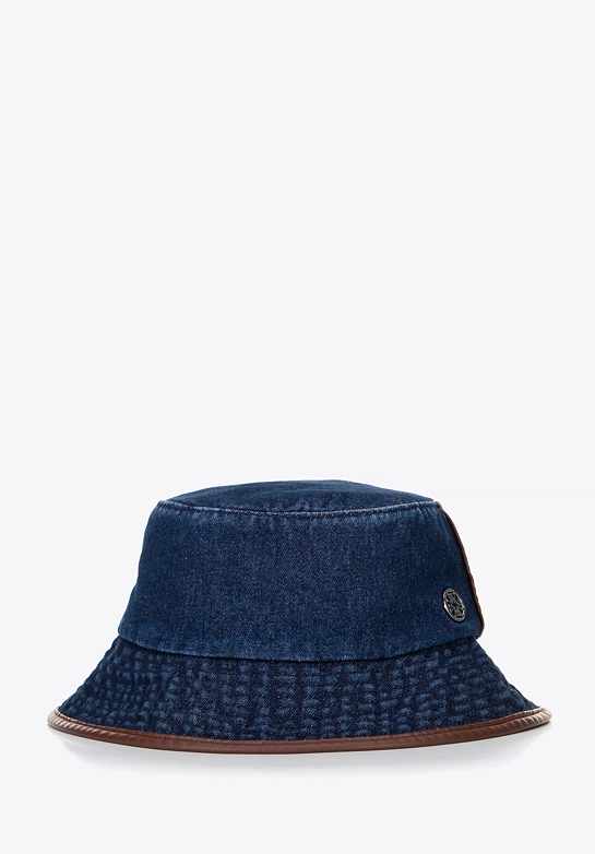 Kapelusz typu bucket z domieszką bawełny unisex granatowo - brązowy