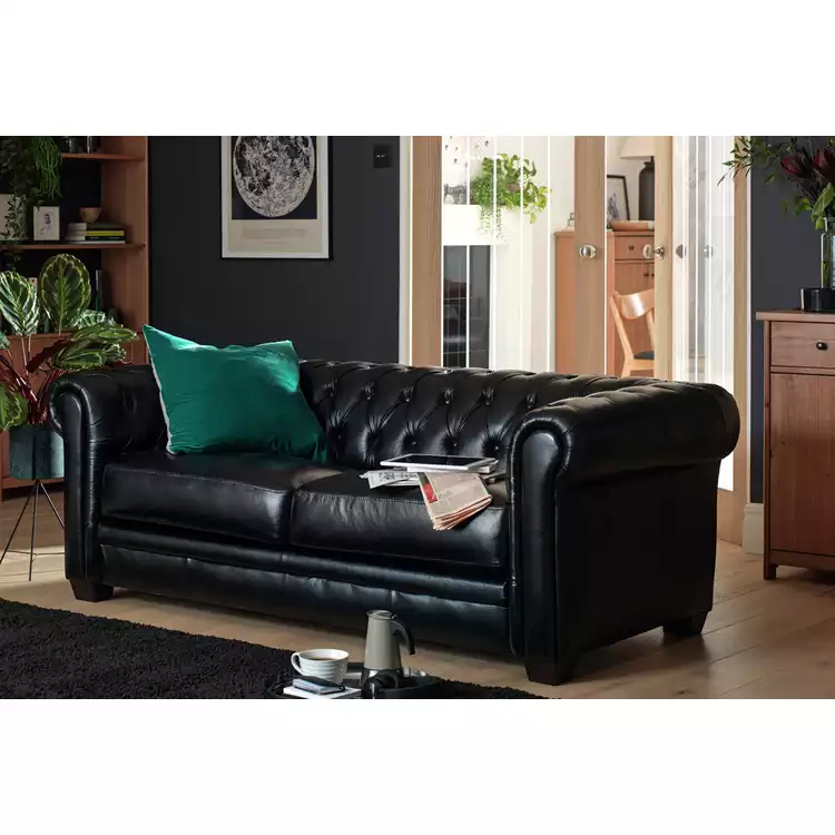 Habitat Chesterfield Leather 3 Seater Sofa - Black