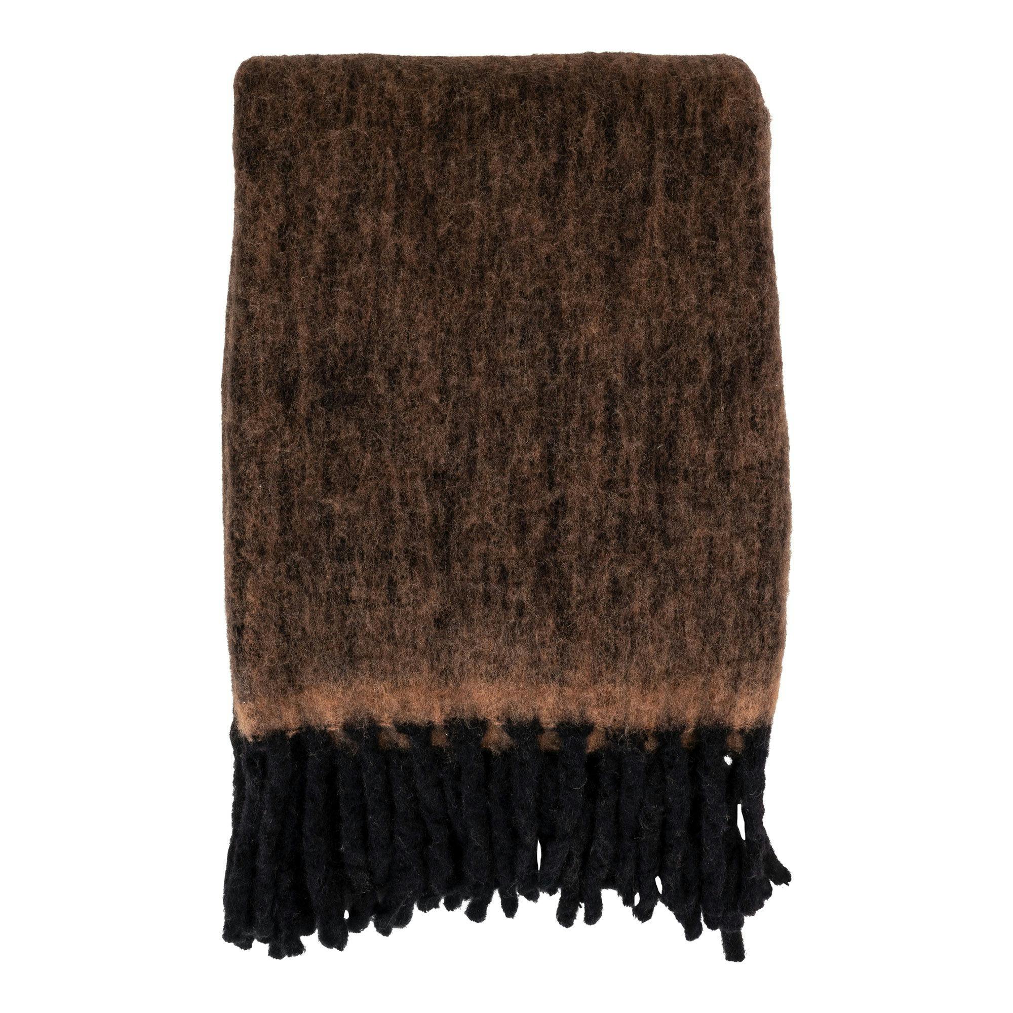 Plaid canapé marron - franges noires, 130x170 cm FALLON
