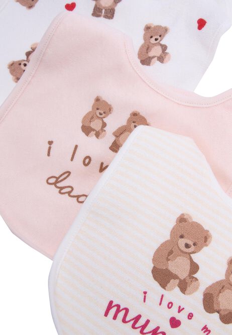 Baby 3pk Pink Bear Print Bibs