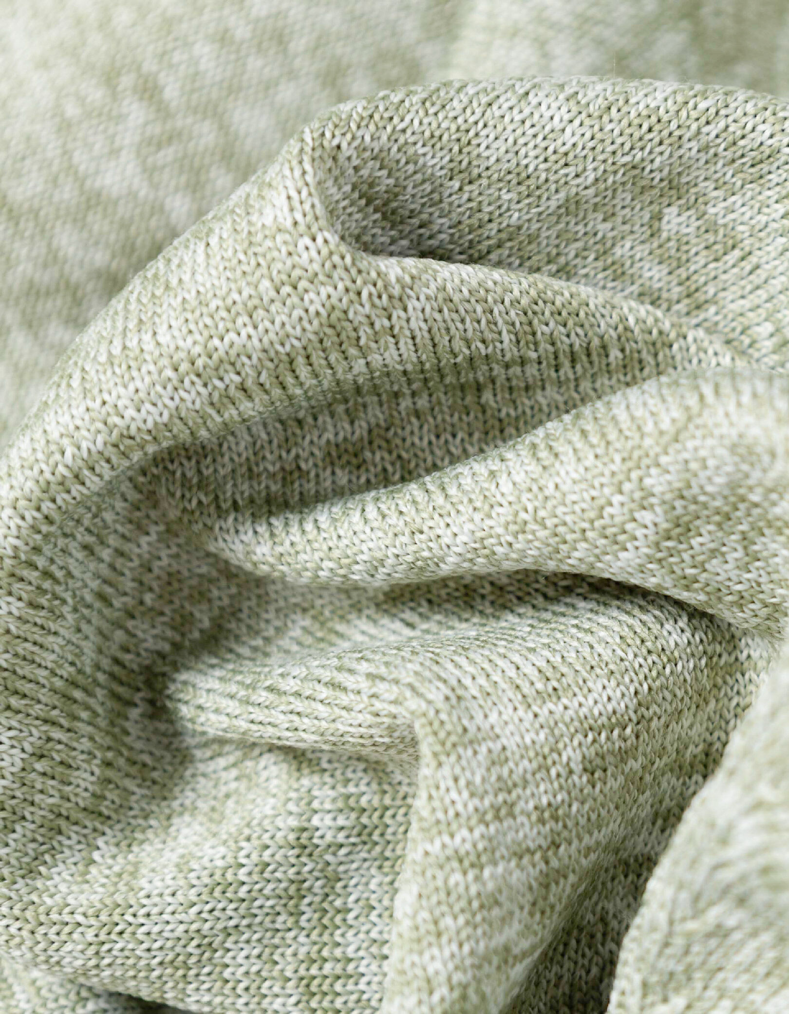 Pull col rond vert tricot fin mouliné Homme