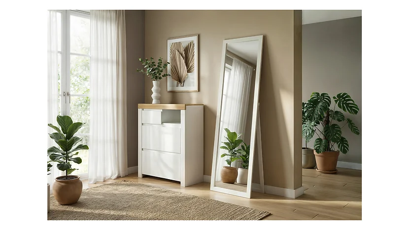 Szafka na buty Holten 92 cm biały połysk/dąb wotan