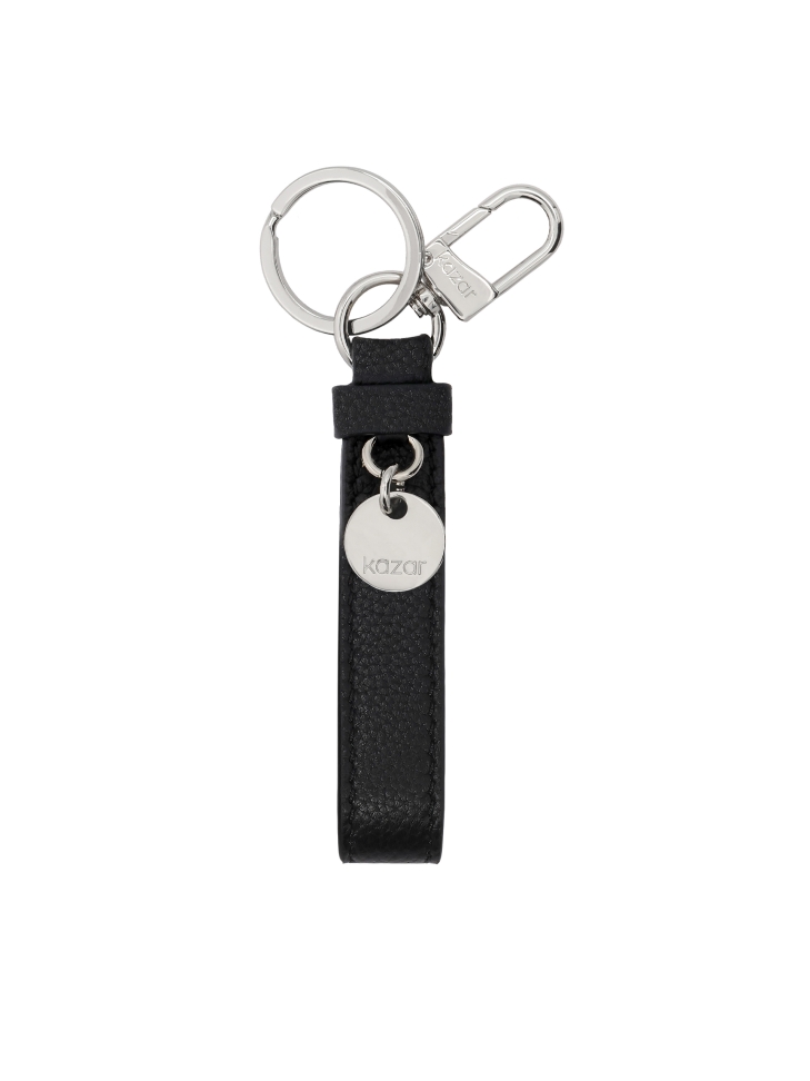 Black leather key ring with silver accents