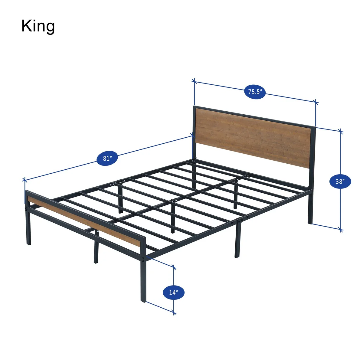 Sleeplanner 14 Inch Metal Platform Bed Frame with Bamboo Headboard Footboard