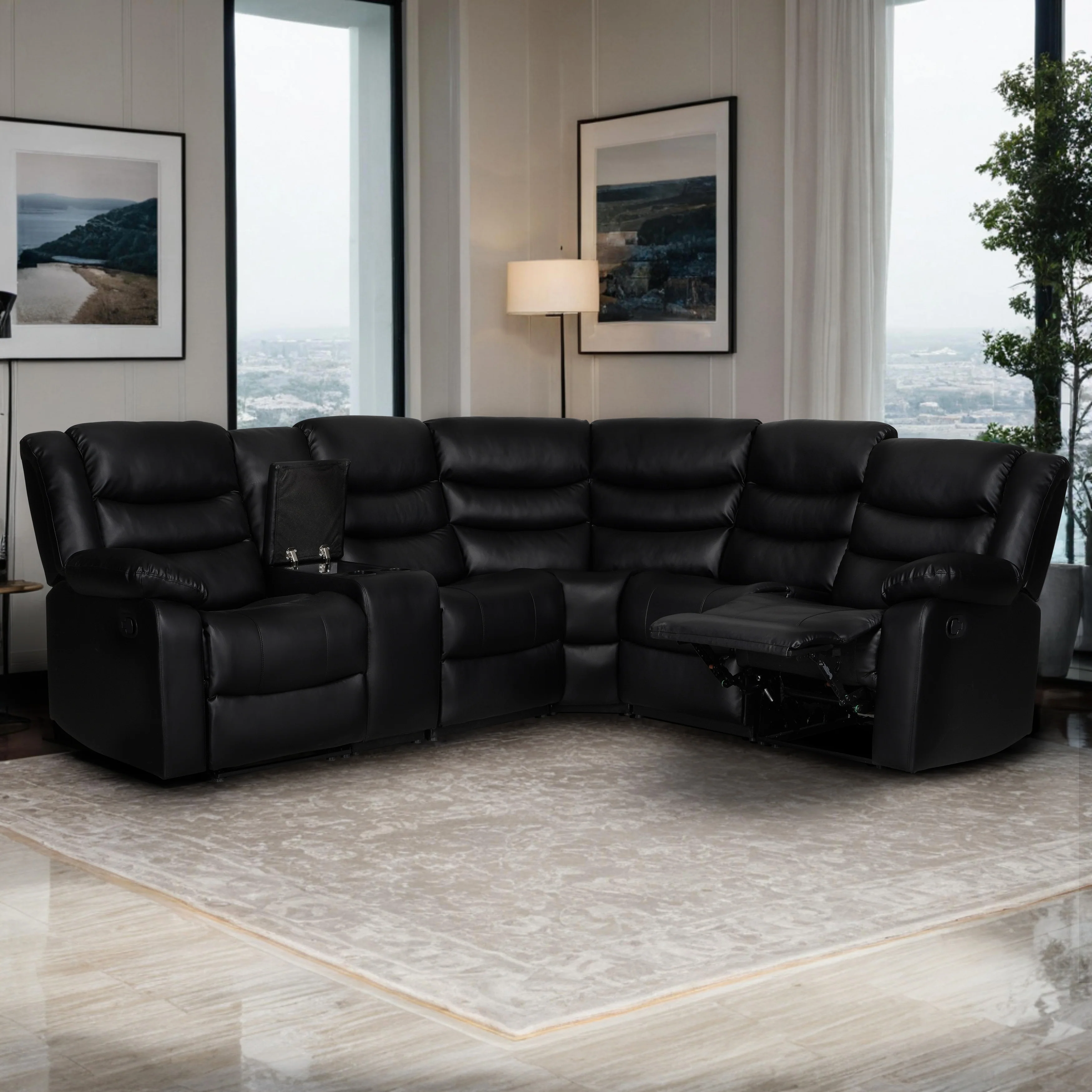 106'' Manual Reclining Modular Sectional Couch with 1 Console & 2 Cup Holders, Living Room/Office