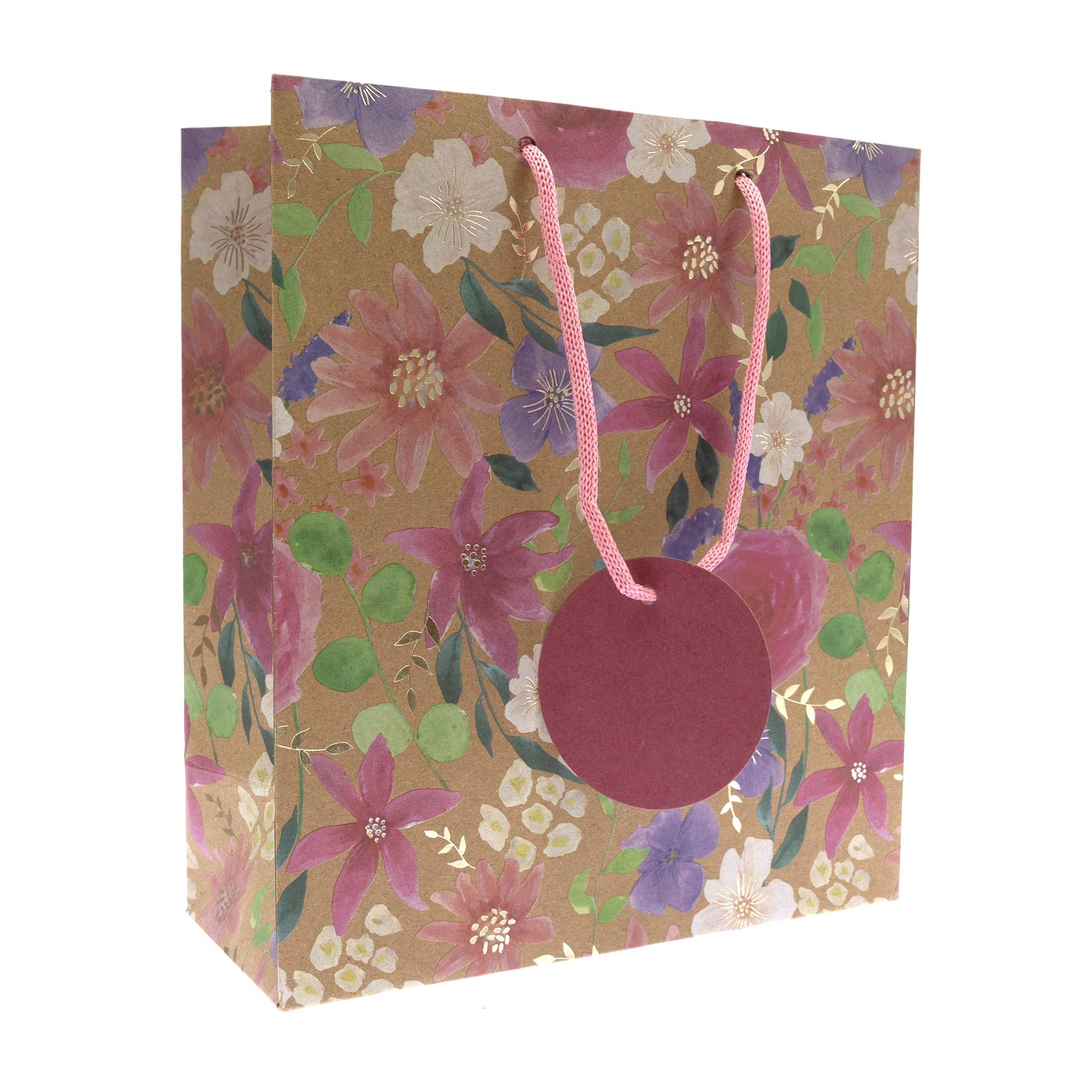 Kraft Floral Print Gift Bag 26.5cm x 33cm