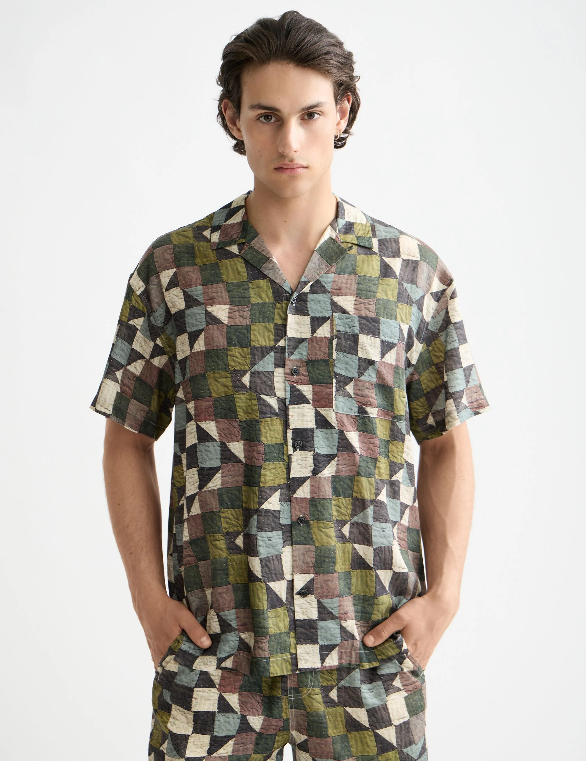 Printed short-sleeved tencel shirt