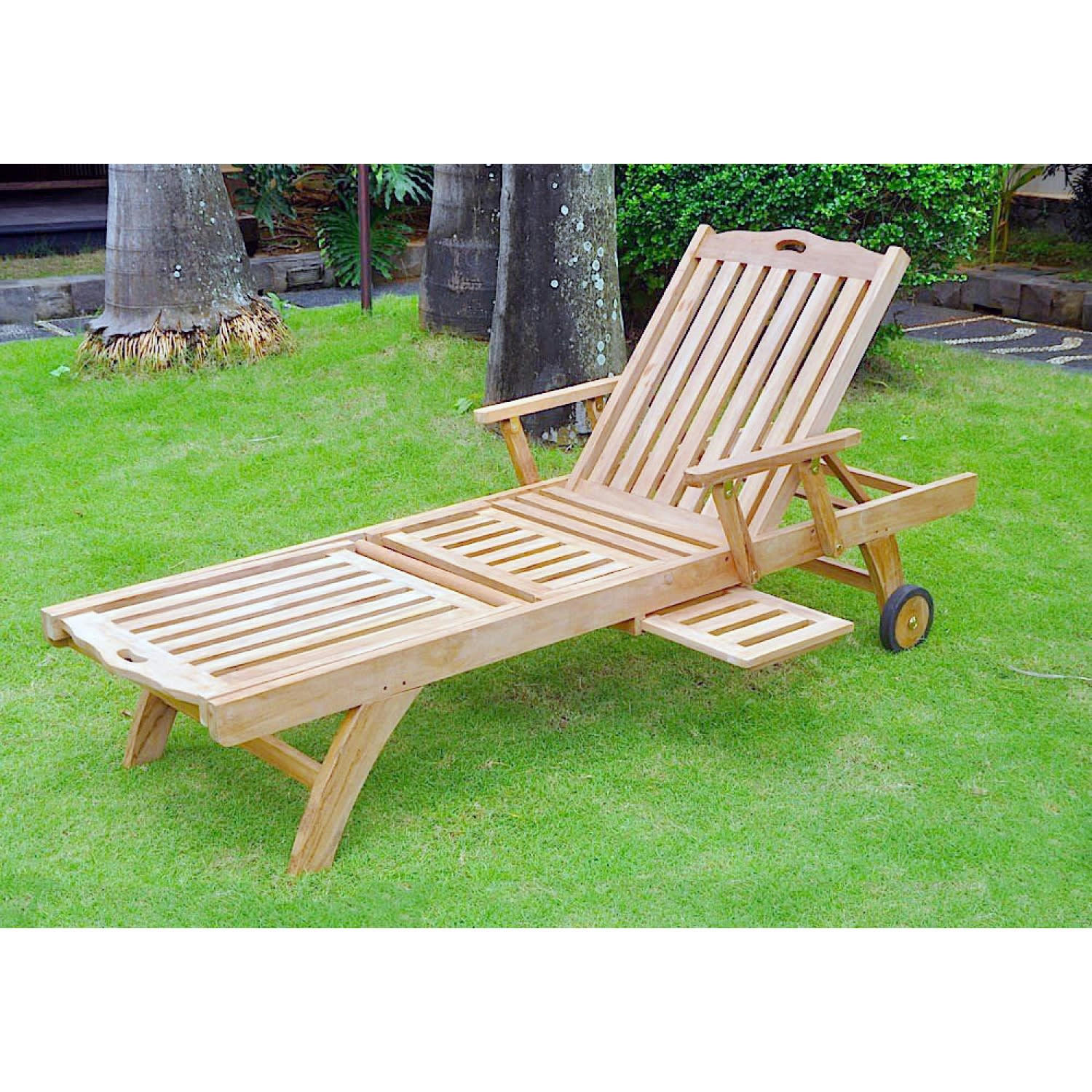 EGADI - Bain de soleil avec roulette et tablette en teck massif