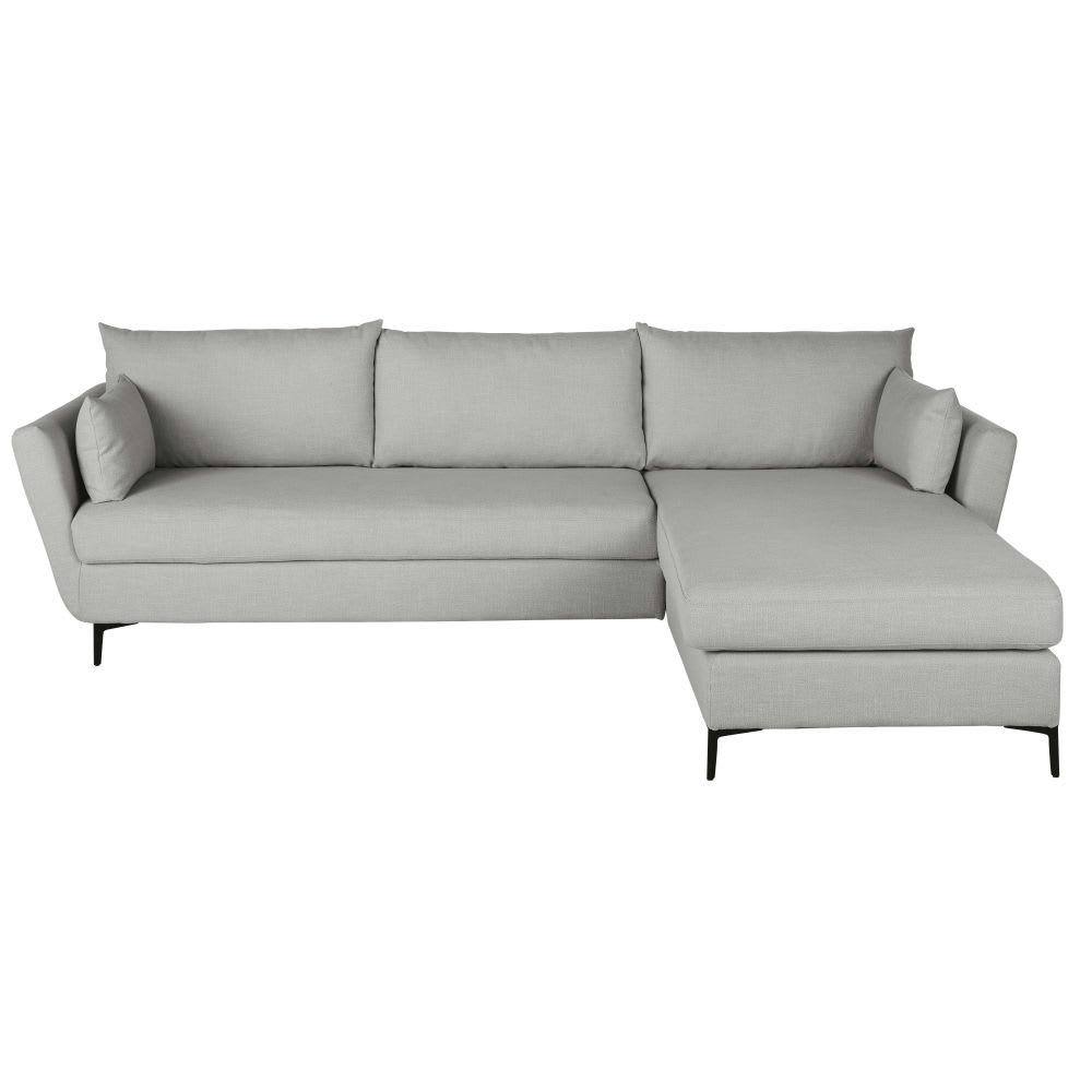 Prague - Canapé d'angle droit convertible 4/5 places gris clair, matelas 10 cm