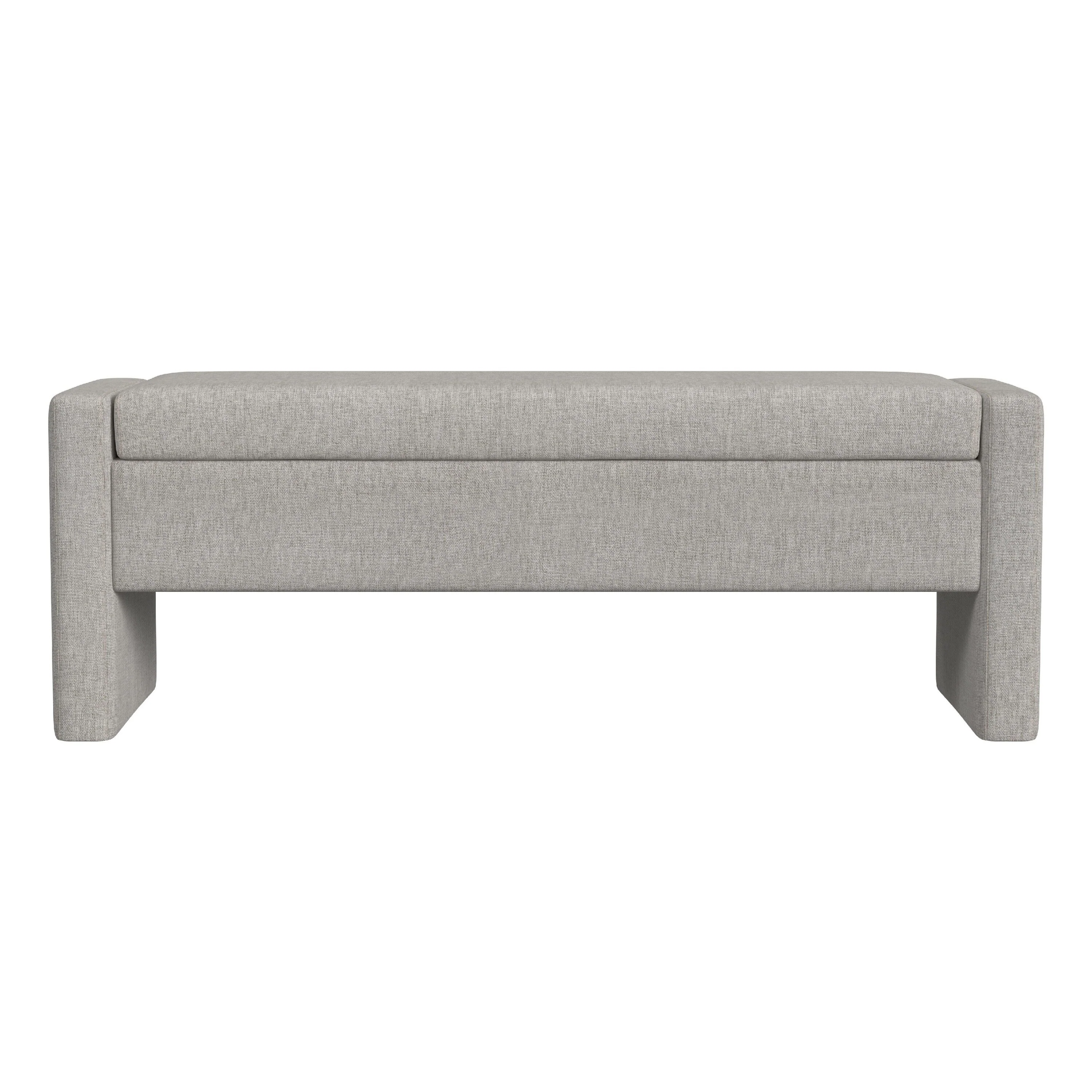Kim Storage Bench Ottoman, Light Gray Velvet and Solid Wood, 50 Inch