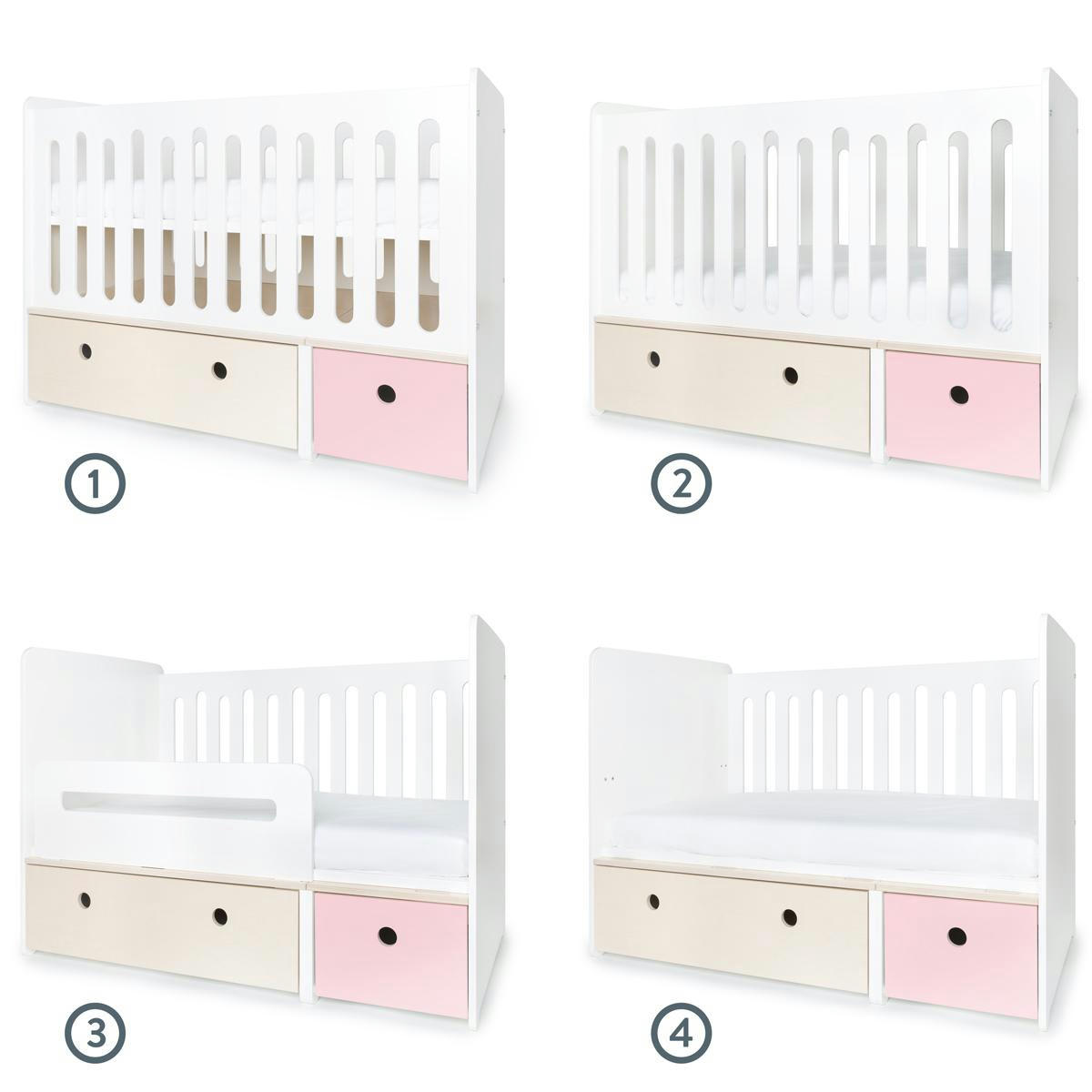 COLORFLEX - Lit bébé évolutif 70x140cm façades rose pastel-blanchi