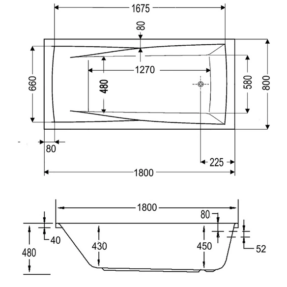 Rechteck-Badewanne »Atlanta«, BxHxL: 80 x 47,5 x 180 cm, rechteckig